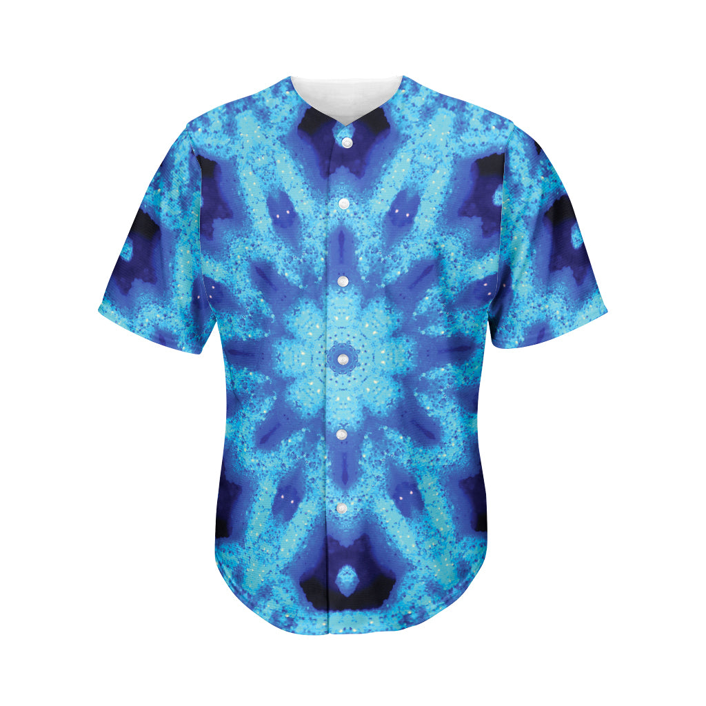 Blue Snowflake Kaleidoscope Print Men's Baseball Jersey