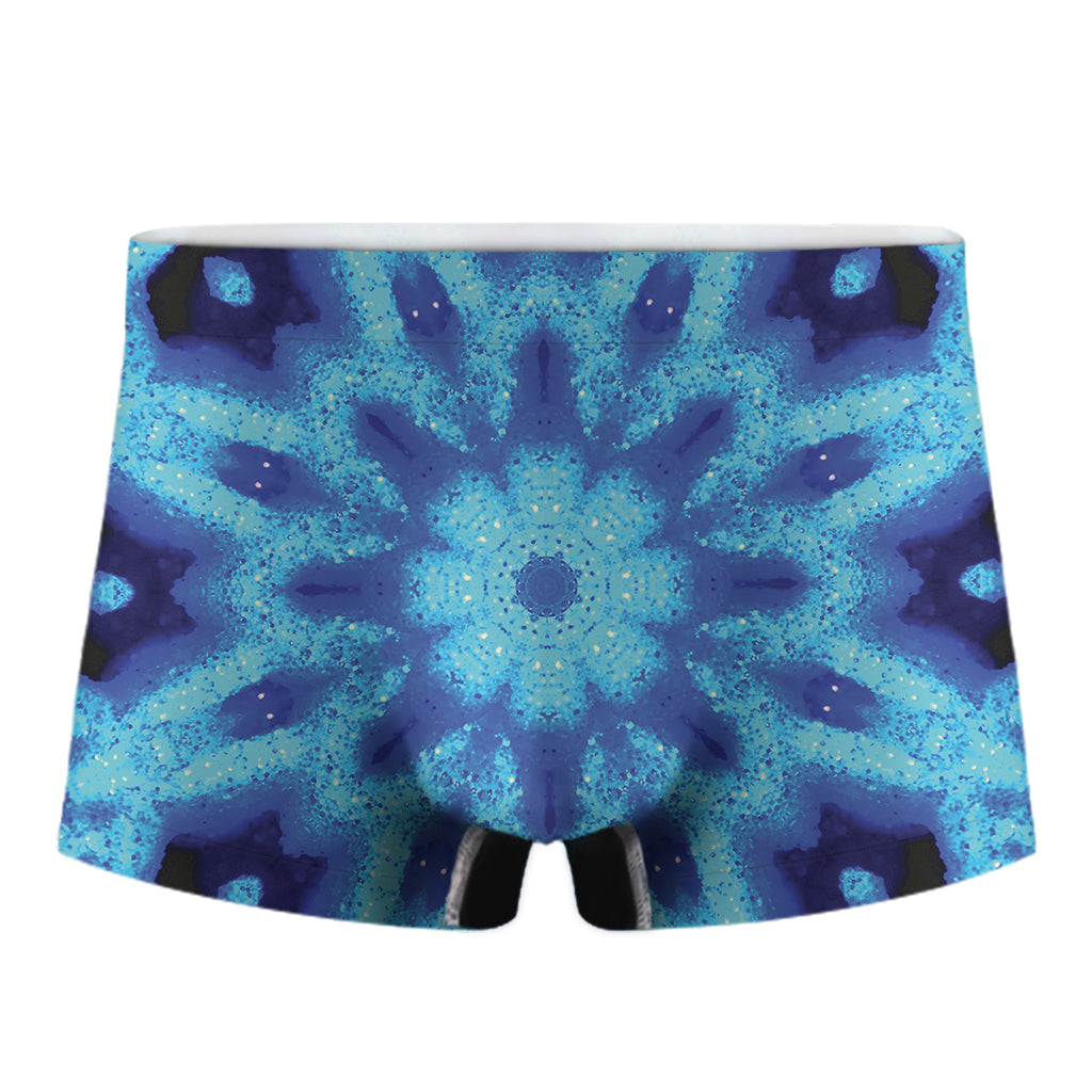 Blue Snowflake Kaleidoscope Print Men's Boxer Briefs