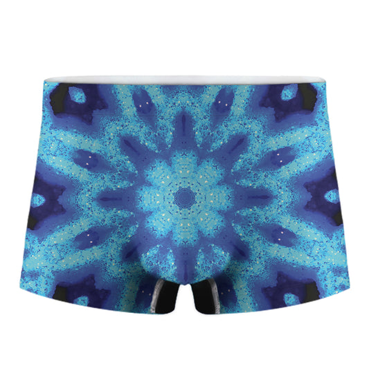 Blue Snowflake Kaleidoscope Print Men's Boxer Briefs