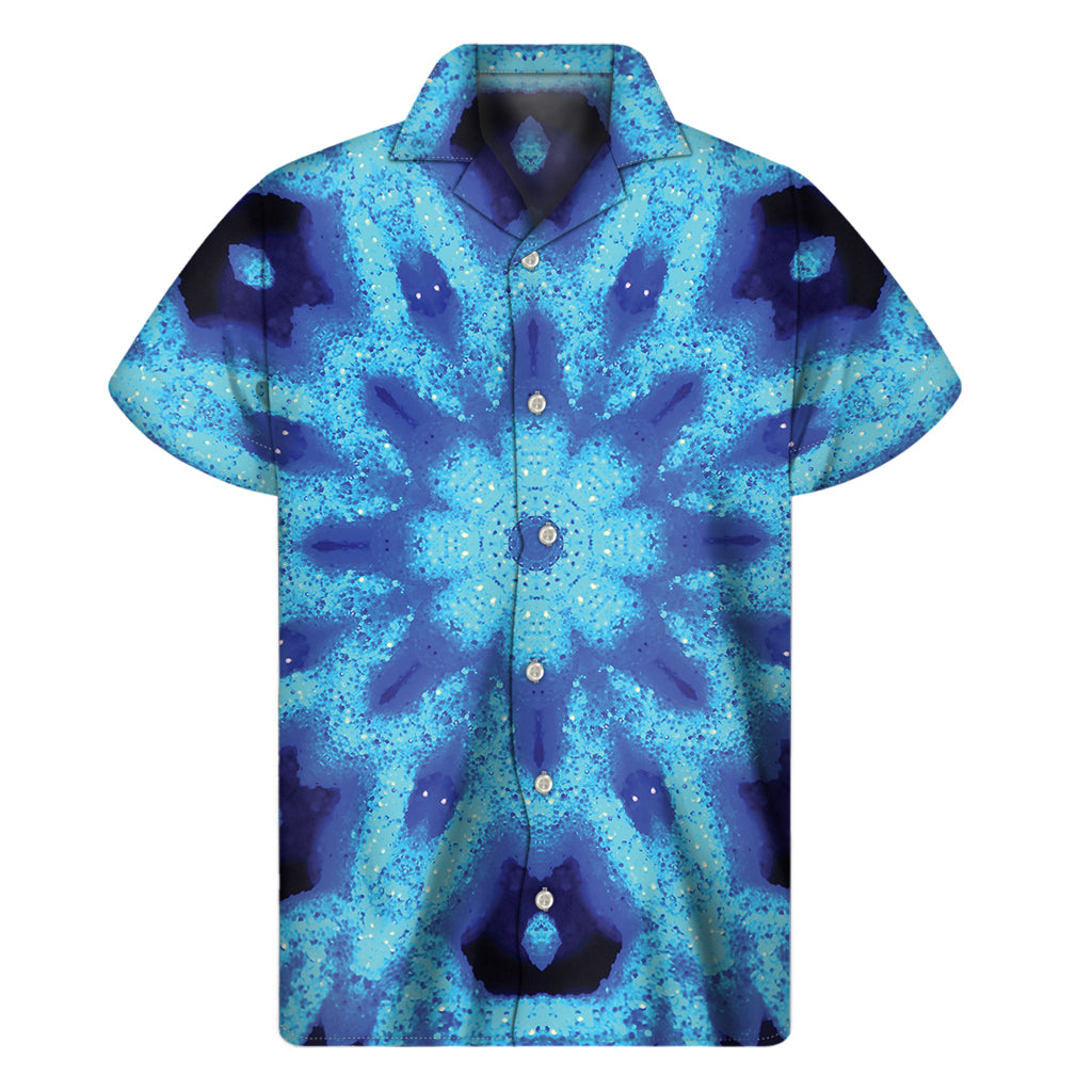 Blue Snowflake Kaleidoscope Print Men's Short Sleeve Shirt