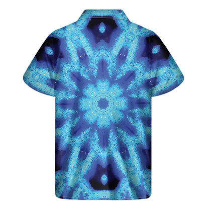 Blue Snowflake Kaleidoscope Print Men's Short Sleeve Shirt