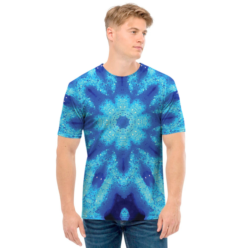 Blue Snowflake Kaleidoscope Print Men's T-Shirt