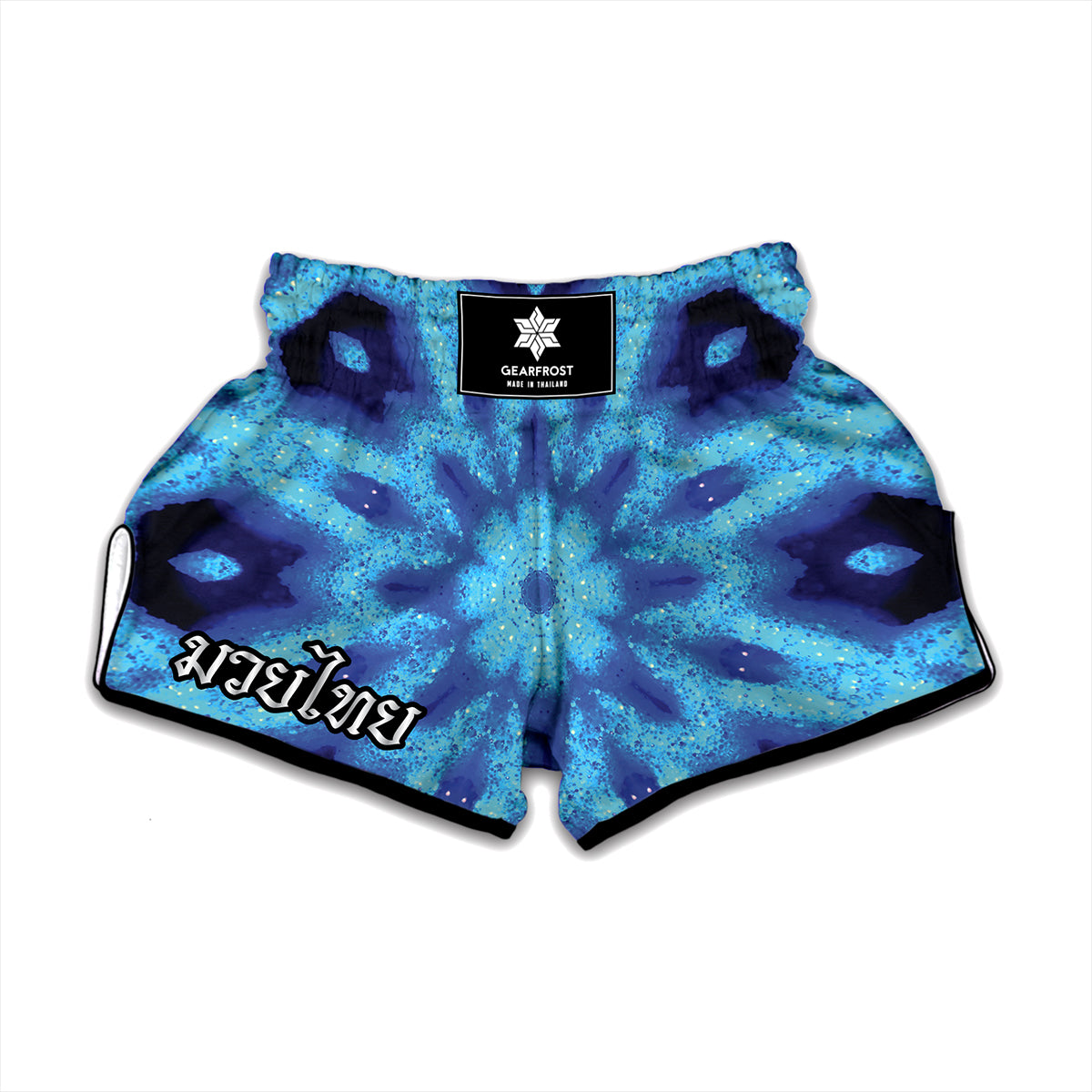 Blue Snowflake Kaleidoscope Print Muay Thai Boxing Shorts