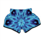 Blue Snowflake Kaleidoscope Print Muay Thai Boxing Shorts