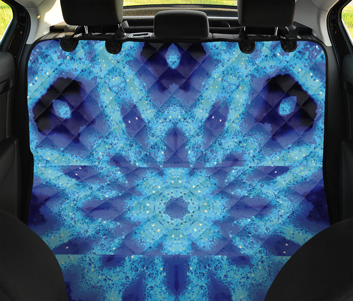 Blue Snowflake Kaleidoscope Print Pet Car Back Seat Cover