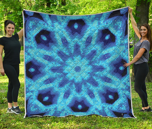 Blue Snowflake Kaleidoscope Print Quilt