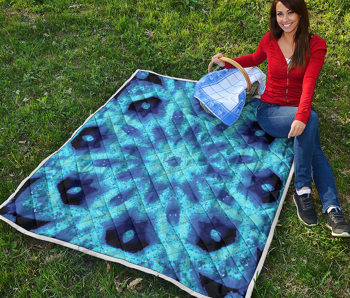 Blue Snowflake Kaleidoscope Print Quilt