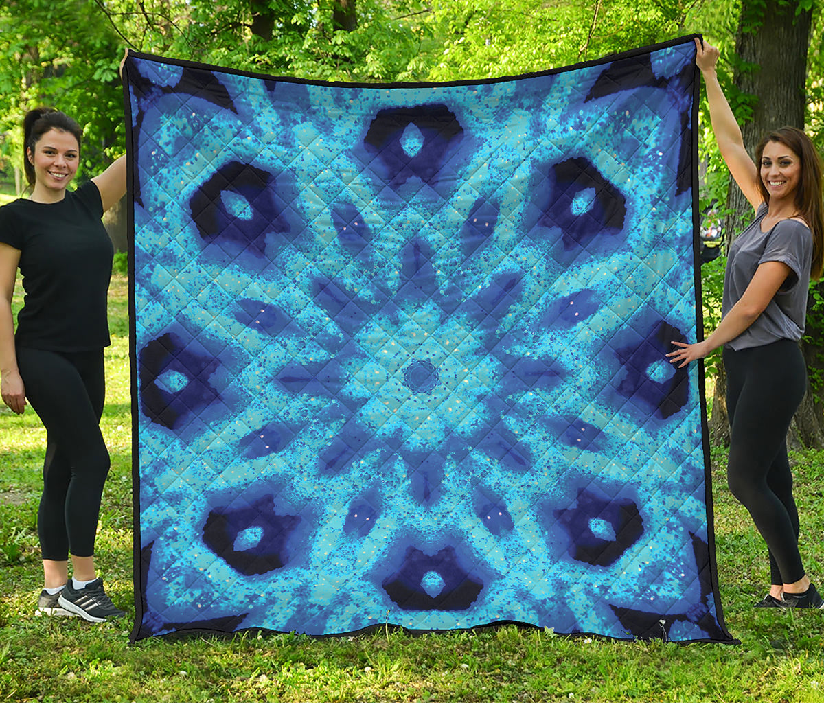 Blue Snowflake Kaleidoscope Print Quilt