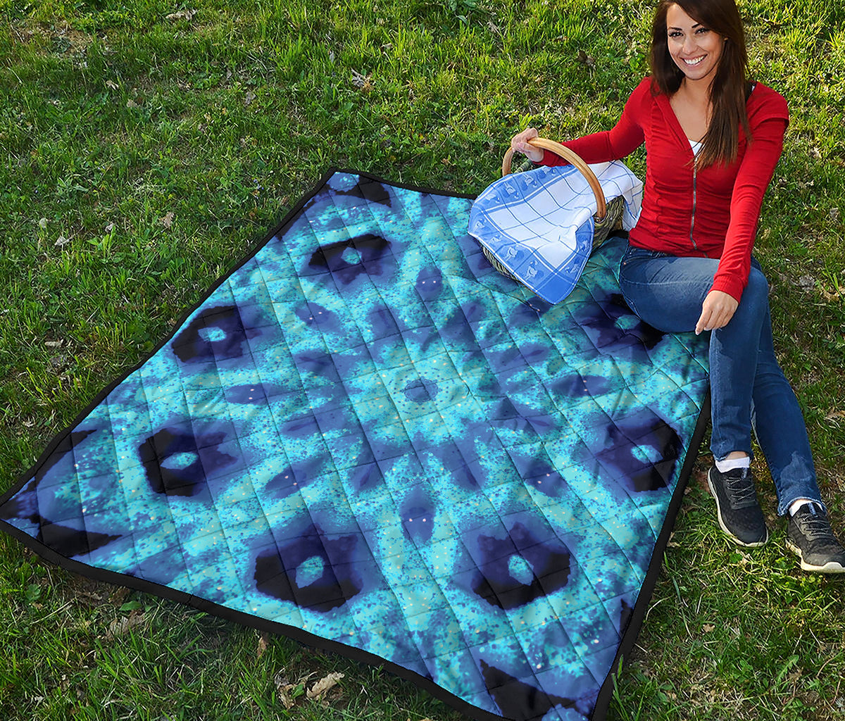 Blue Snowflake Kaleidoscope Print Quilt