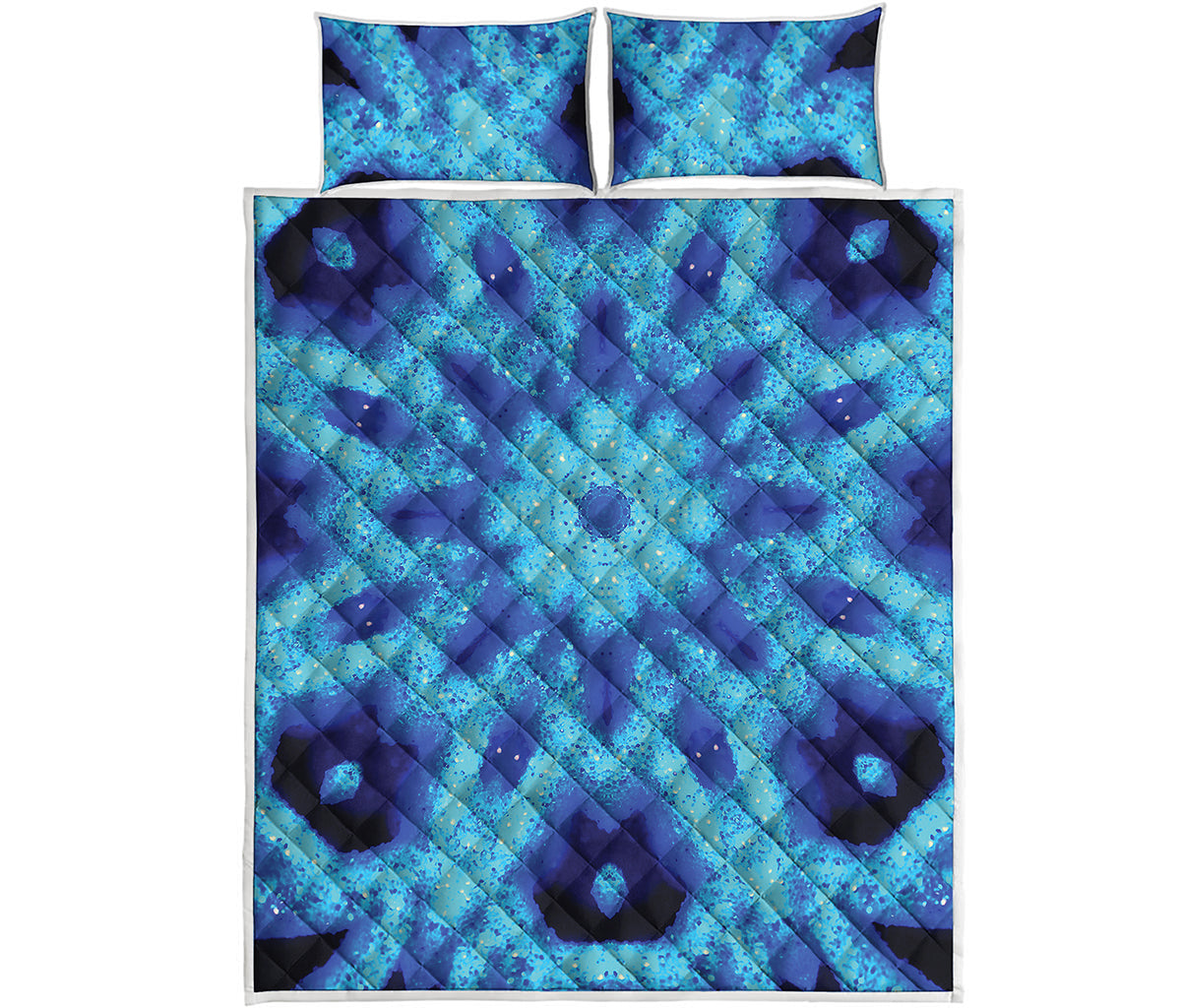 Blue Snowflake Kaleidoscope Print Quilt Bed Set