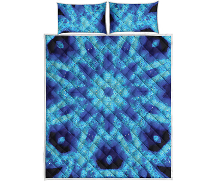 Blue Snowflake Kaleidoscope Print Quilt Bed Set