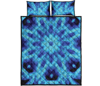 Blue Snowflake Kaleidoscope Print Quilt Bed Set