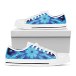 Blue Snowflake Kaleidoscope Print White Low Top Shoes