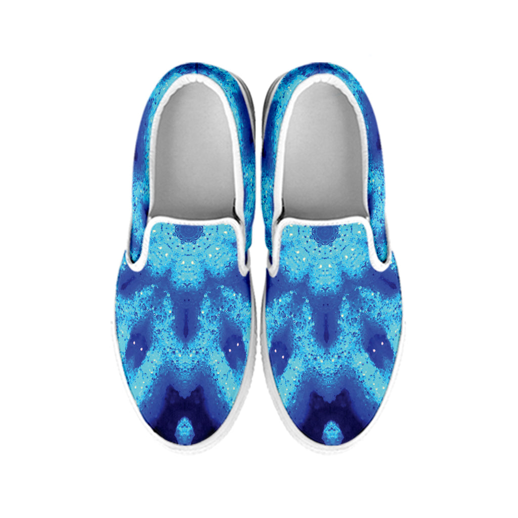 Blue Snowflake Kaleidoscope Print White Slip On Shoes