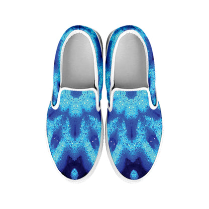 Blue Snowflake Kaleidoscope Print White Slip On Shoes