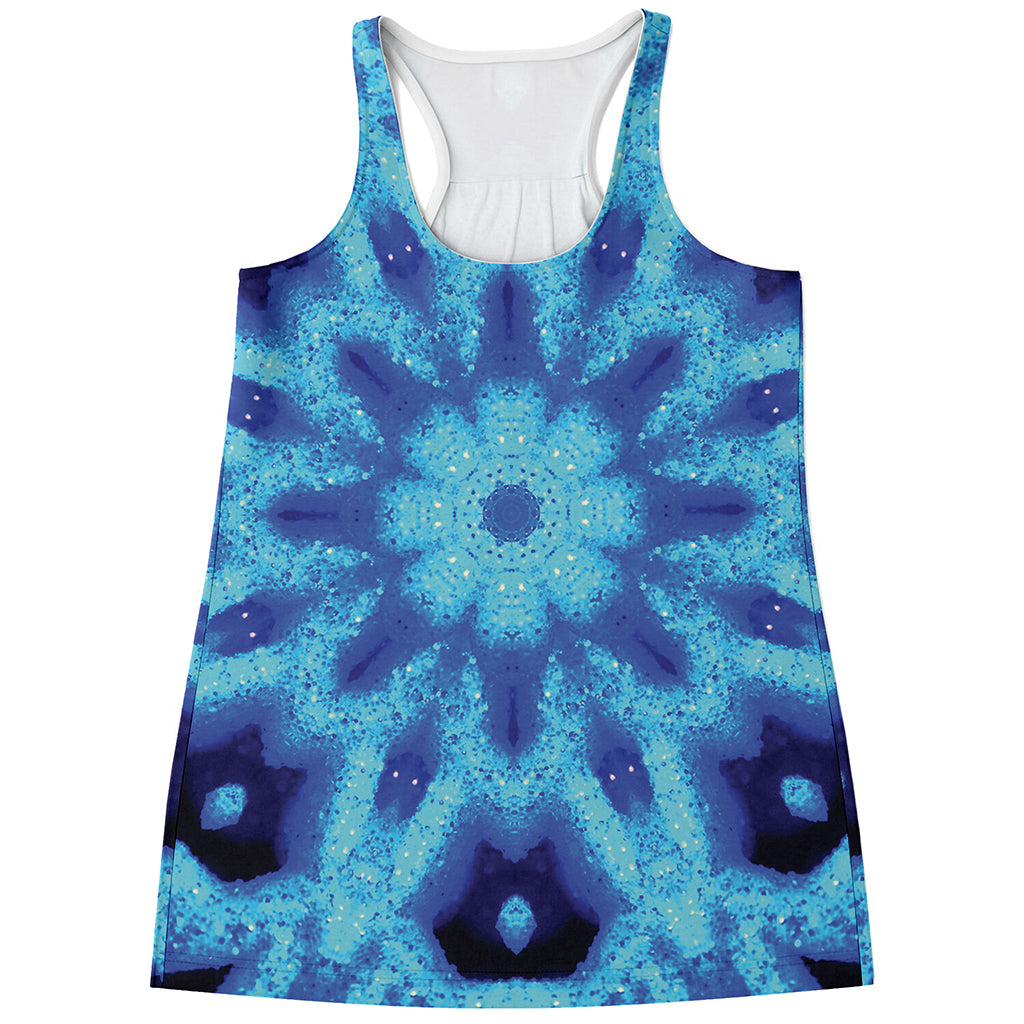 Blue Snowflake Kaleidoscope Print Women's Racerback Tank Top