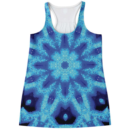 Blue Snowflake Kaleidoscope Print Women's Racerback Tank Top