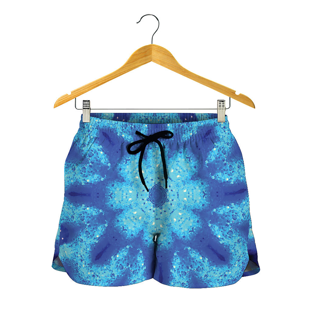 Blue Snowflake Kaleidoscope Print Women's Shorts
