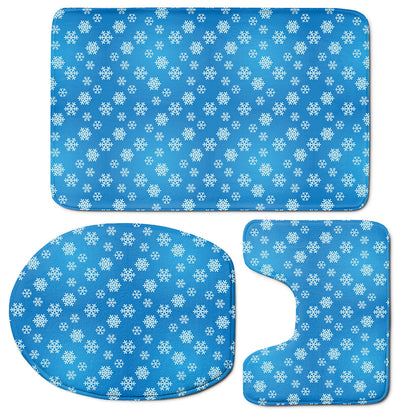 Blue Snowflake Pattern Print 3 Piece Bath Mat Set