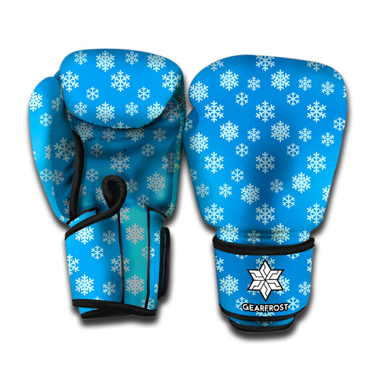 Blue Snowflake Pattern Print Boxing Gloves