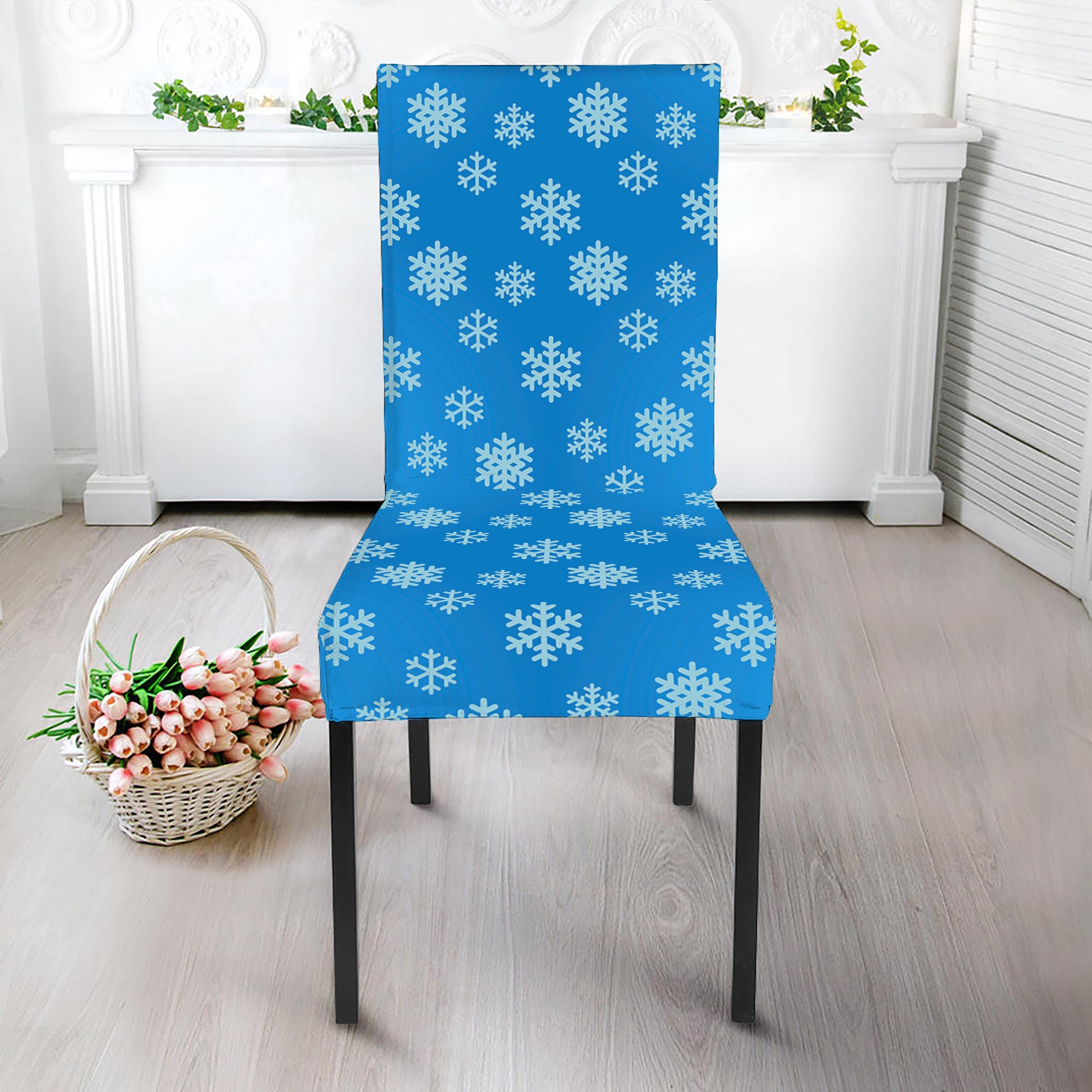 Blue Snowflake Pattern Print Dining Chair Slipcover