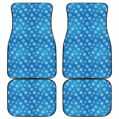 Blue Snowflake Pattern Print Front and Back Car Floor Mats