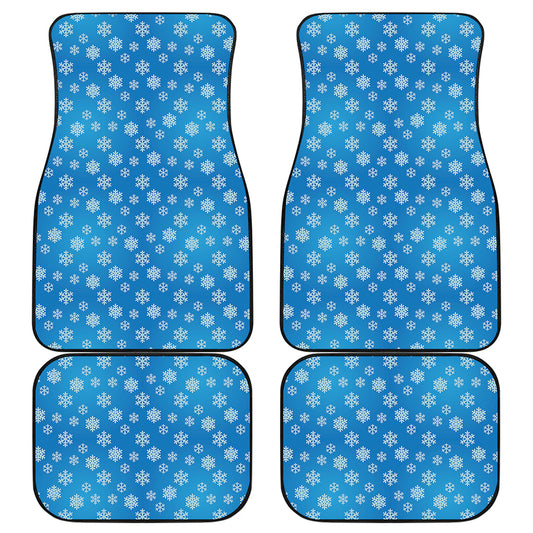 Blue Snowflake Pattern Print Front and Back Car Floor Mats