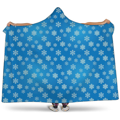 Blue Snowflake Pattern Print Hooded Blanket