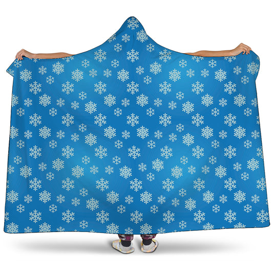 Blue Snowflake Pattern Print Hooded Blanket