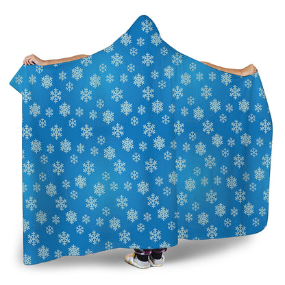 Blue Snowflake Pattern Print Hooded Blanket