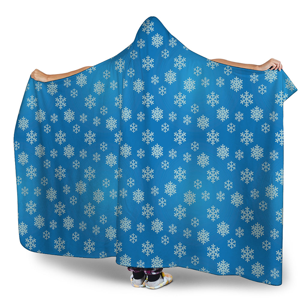 Blue Snowflake Pattern Print Hooded Blanket