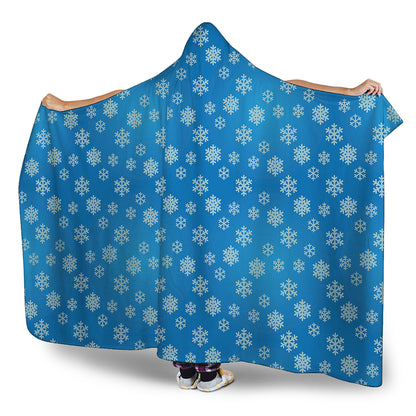 Blue Snowflake Pattern Print Hooded Blanket