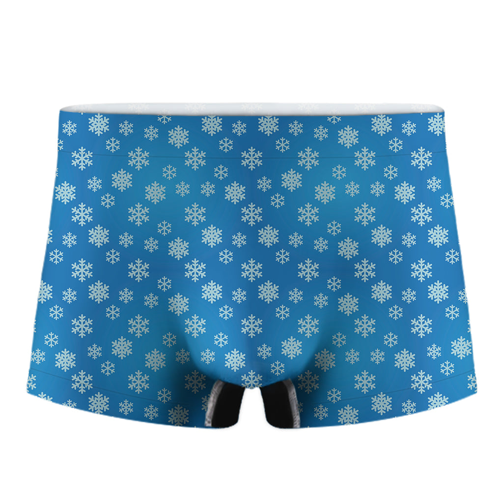 Blue Snowflake Pattern Print Men's Boxer Briefs