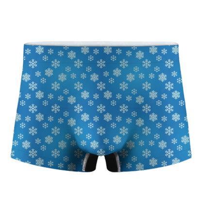 Blue Snowflake Pattern Print Men's Boxer Briefs