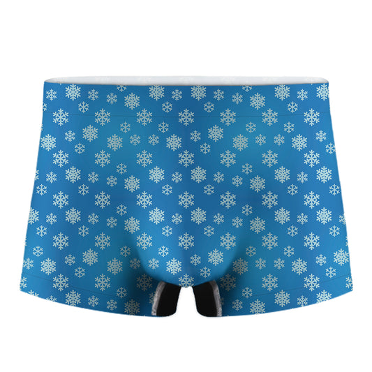 Blue Snowflake Pattern Print Men's Boxer Briefs