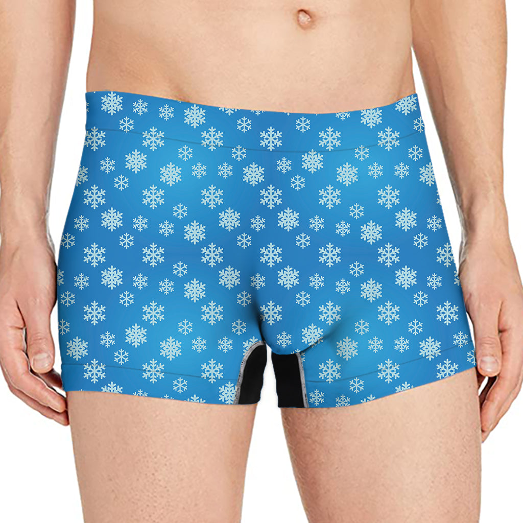 Blue Snowflake Pattern Print Men's Boxer Briefs