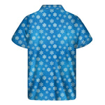 Blue Snowflake Pattern Print Men's Short Sleeve Shirt