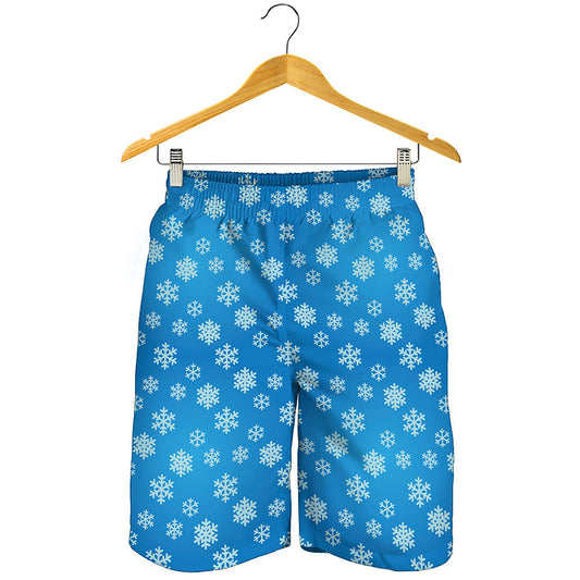 Blue Snowflake Pattern Print Men's Shorts