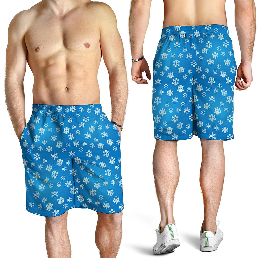 Blue Snowflake Pattern Print Men's Shorts