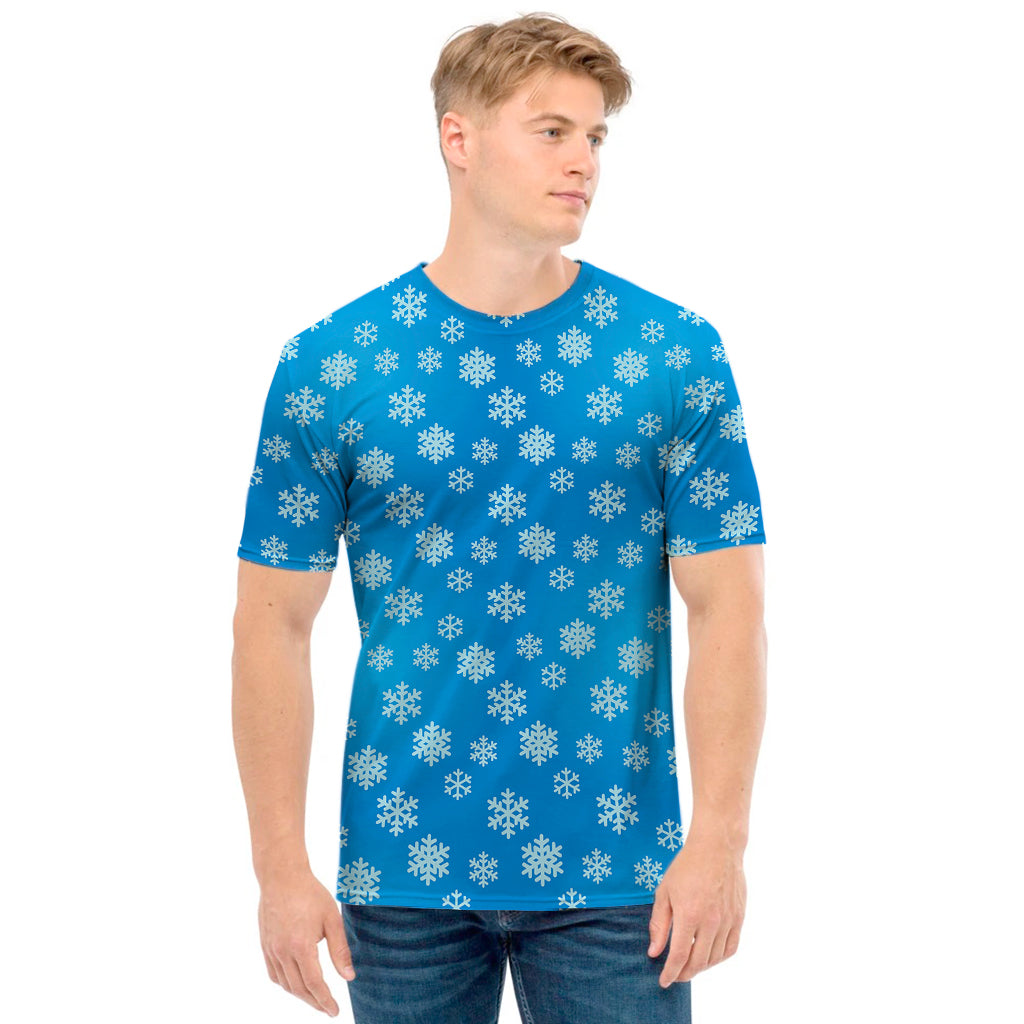 Blue Snowflake Pattern Print Men's T-Shirt
