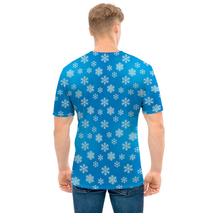 Blue Snowflake Pattern Print Men's T-Shirt