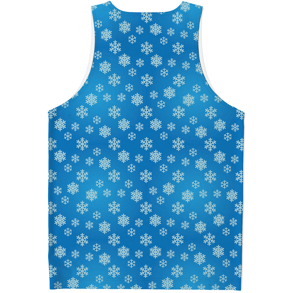 Blue Snowflake Pattern Print Men's Tank Top