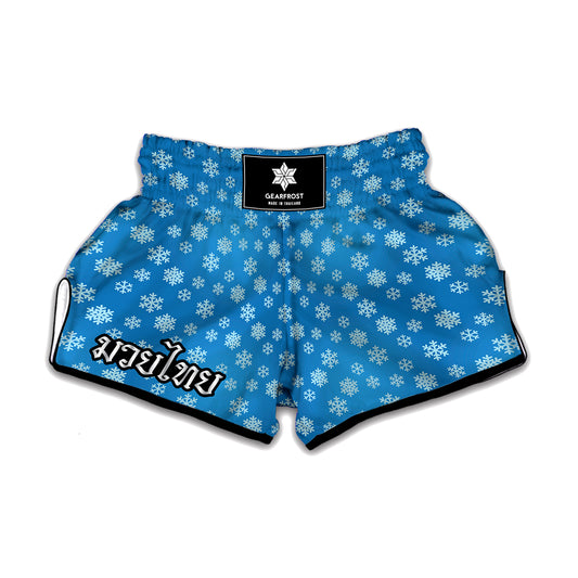 Blue Snowflake Pattern Print Muay Thai Boxing Shorts