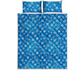 Blue Snowflake Pattern Print Quilt Bed Set