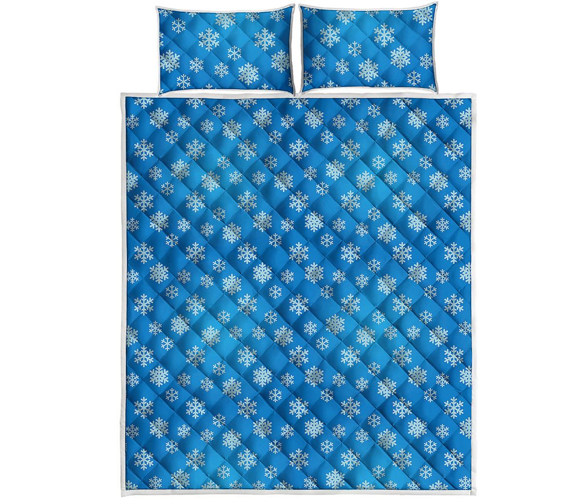Blue Snowflake Pattern Print Quilt Bed Set