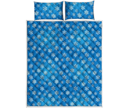Blue Snowflake Pattern Print Quilt Bed Set