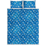 Blue Snowflake Pattern Print Quilt Bed Set