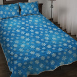 Blue Snowflake Pattern Print Quilt Bed Set