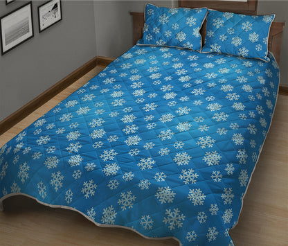 Blue Snowflake Pattern Print Quilt Bed Set
