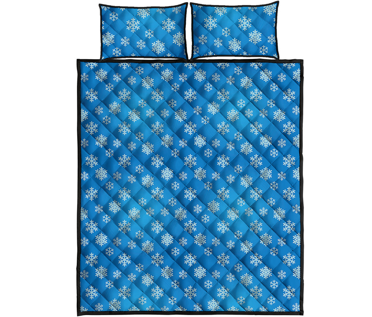 Blue Snowflake Pattern Print Quilt Bed Set